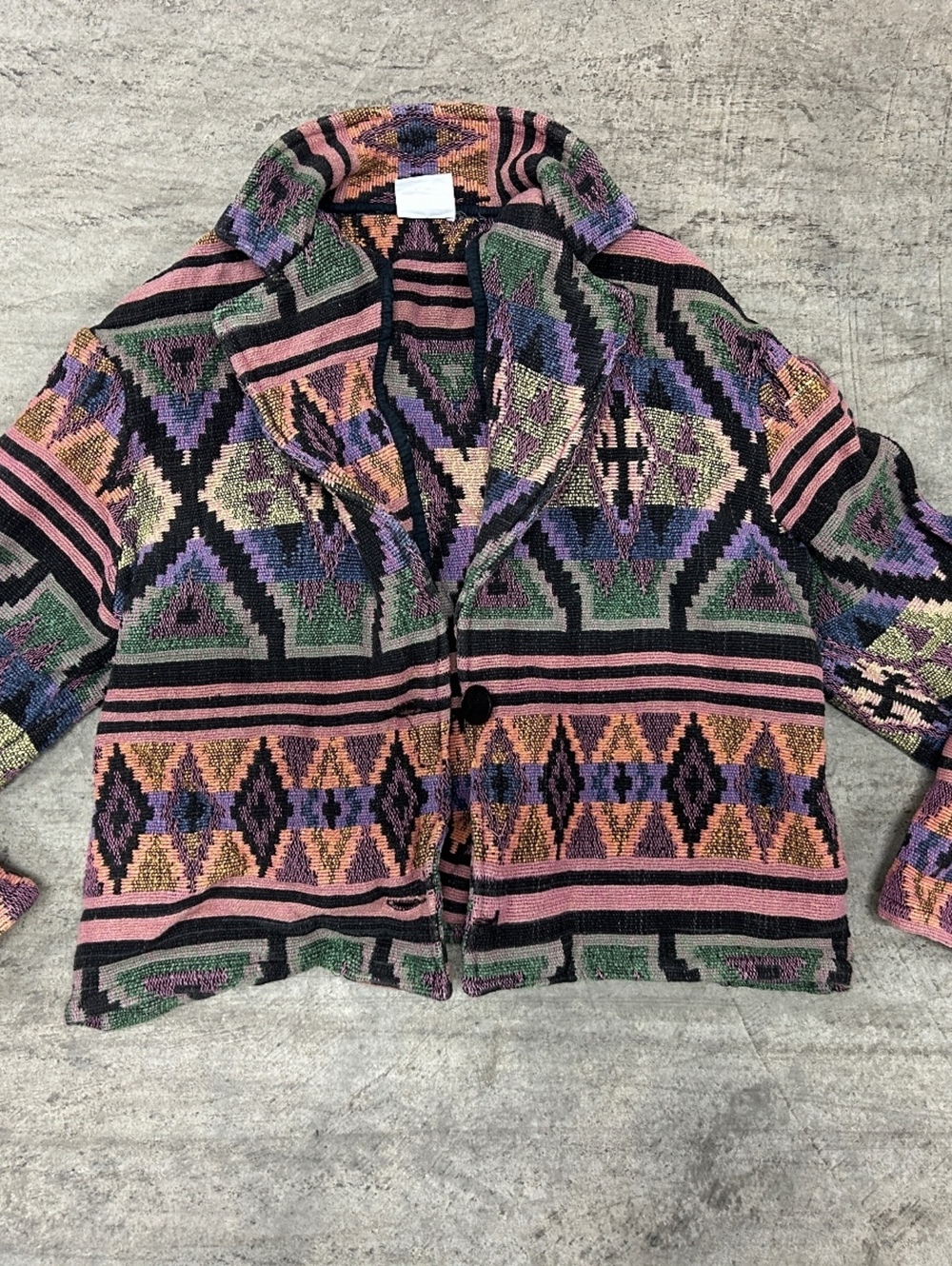 Carolina Blues Southwestern Aztec Tapestry Jacket Womens L Purple Boho Vintage